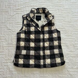 Talbots Black and Cream Checkered Quilted Vest
